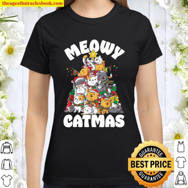 Meowy Catmas Cat Christmas Tree Christmas Classic Women T-Shirt