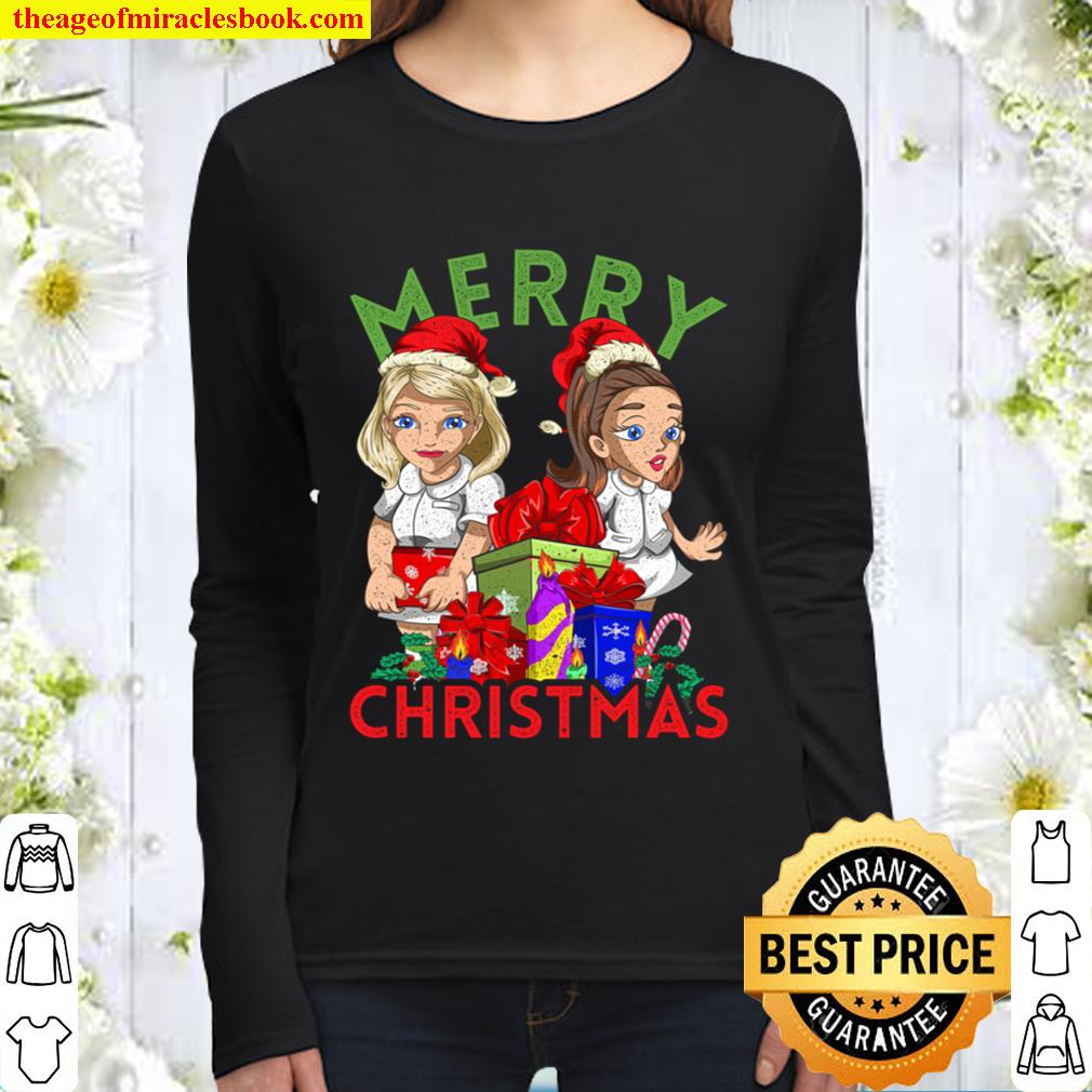 Merry Christmas Candy Pajama Kids Gift Funny Nurse Women Long Sleeved