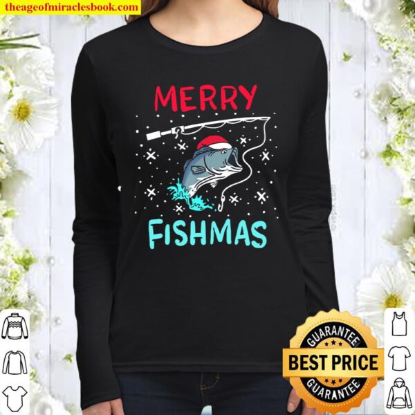 Merry Christmas Fishmas Funny Fishing Fish Present Women Long Sleeved