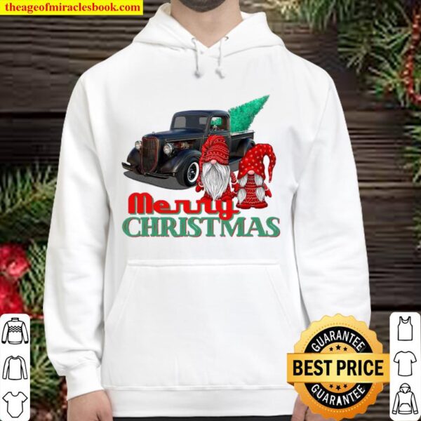 Merry Christmas Gnome Couple Old Pickup Truck Hotrod Holiday Hoodie