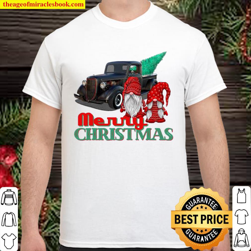 Merry Christmas Gnome Couple Old Pickup Truck Hotrod Holiday limited Shirt, Hoodie, Long Sleeved, SweatShirt