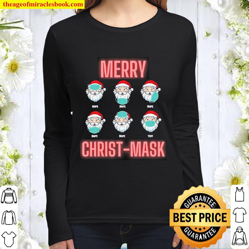 Merry Christmask Six Santa With Face Mask Covid Women Long Sleeved