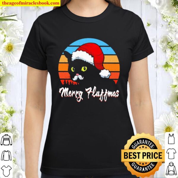 Merry Fluffmas black cat Santa hat vintage Christmas Classic Women T-Shirt
