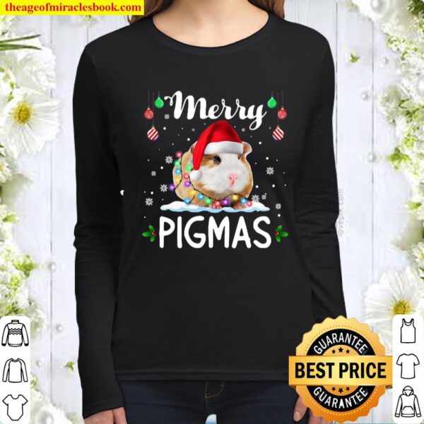 Merry Pigmas Funny Christmas Santa Guinea Pig Lover Gifts Women Long Sleeved
