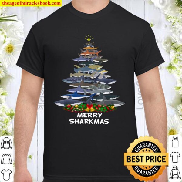 Merry Sharkmas Funny Shark Christmas Tree Funny Shark Shirt