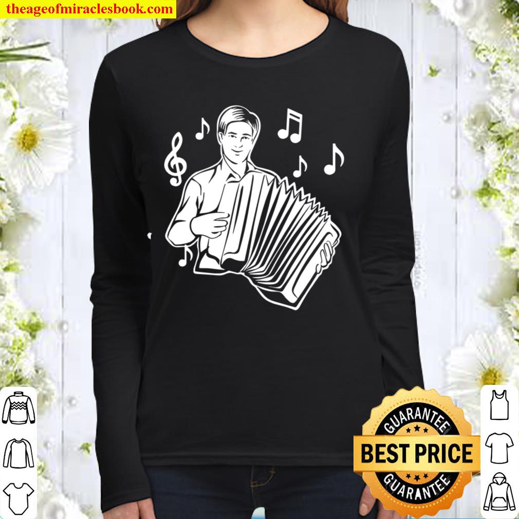 Music Notes Musician Design for Music Accordionist Women Long Sleeved
