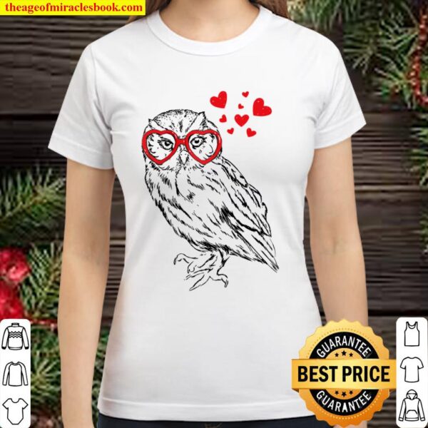 Owl Sunglasses Love Funny Cute Owls Valentine Gift Heart Raglan Baseba Classic Women T-Shirt