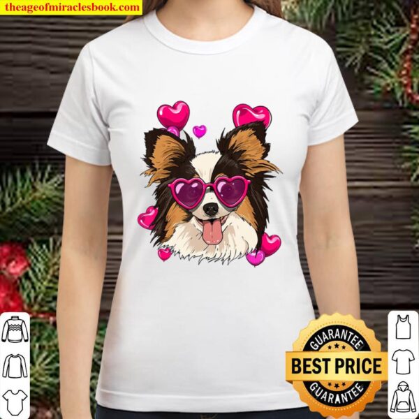 Papillon Valentines Day Shirt Heart Dog Lover Classic Women T-Shirt