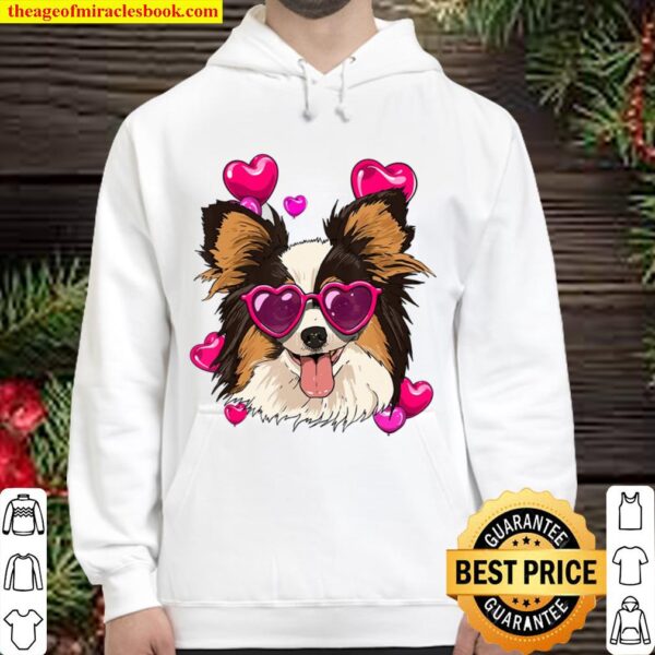 Papillon Valentines Day Shirt Heart Dog Lover Hoodie