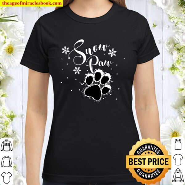 Paw of a dog or cat with snowflakes Santa Christmas Classic Women T-Shirt