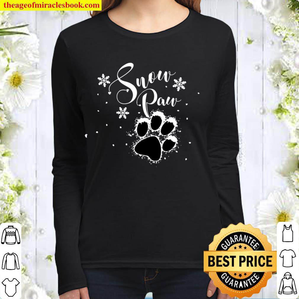 Paw of a dog or cat with snowflakes Santa Christmas Women Long Sleeved