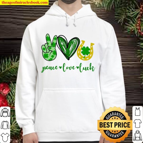 Peace Love Luck Heart Green Four Leaf Clover Hoodie