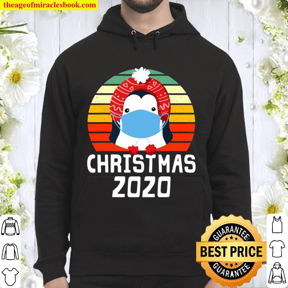 Penguin Wearing Mask Funny Quarantine Christmas 2020 Pajamas Hoodie