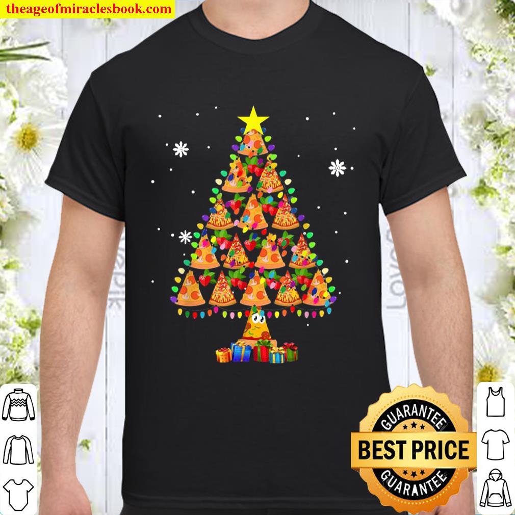 Pizza Christmas Tree Lights Lover Funny Xmas T-Shirt