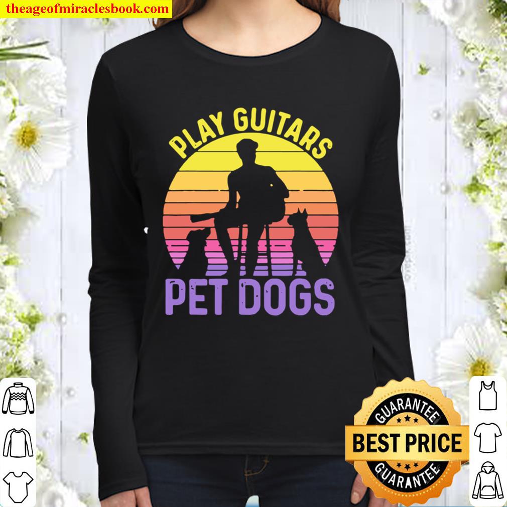 Play Guitar Pet Dogs Vintage Sunset Women Long Sleeved