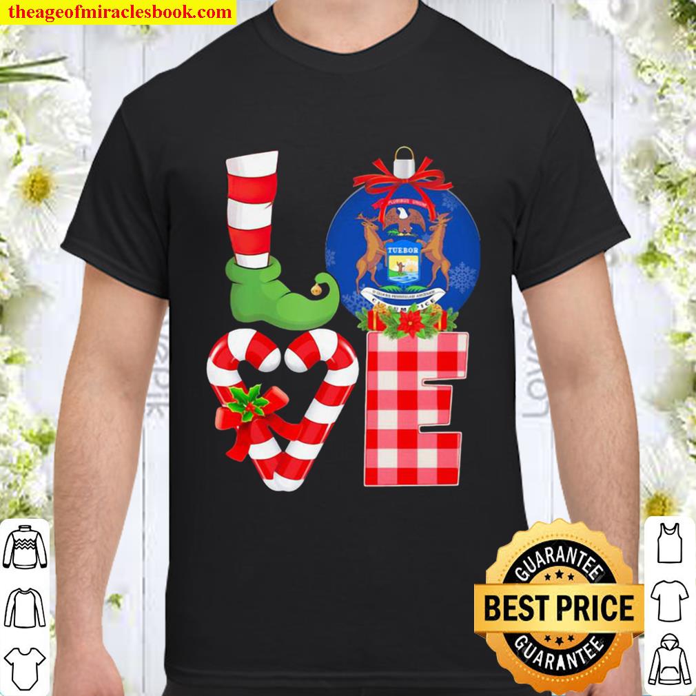Pretty Love Michigan State Flag Pajama Elf Merry Christmas 2020 Shirt, Hoodie, Long Sleeved, SweatShirt