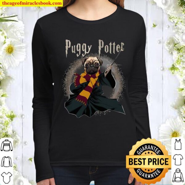 Puggy Potter Magic Wizard Pug Funny Puggy Pug Women Long Sleeved