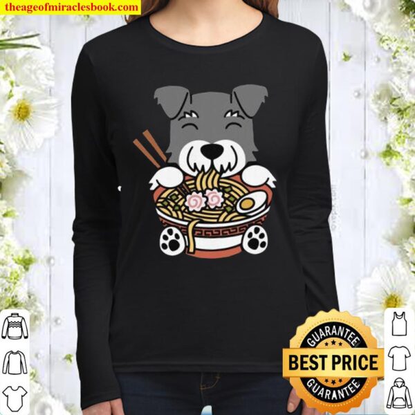 Ramen Noodles Schnauzer T-Shirt, Miniature Schnauzer Dog Shirt, Funny Women Long Sleeved