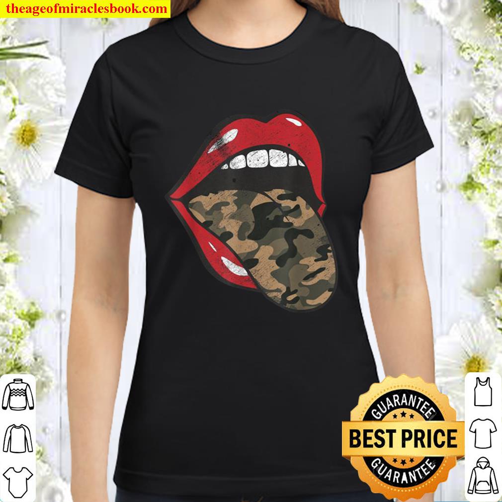 Red Lips Camo Tongue Camouflage Military Trendy Grunge Funny Classic Women T-Shirt