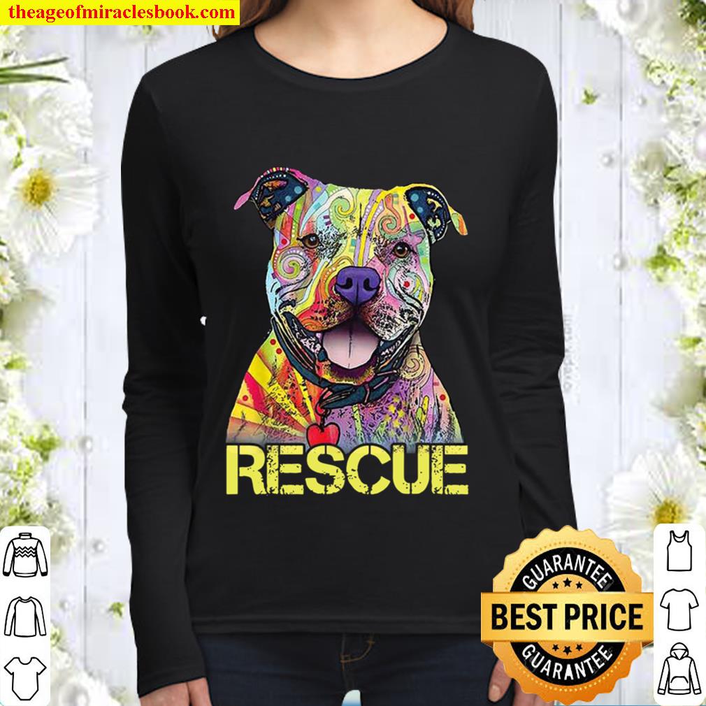 Rescue Dog Colorfull Pitbull Dog Adopt Dont Shop Women Long Sleeved
