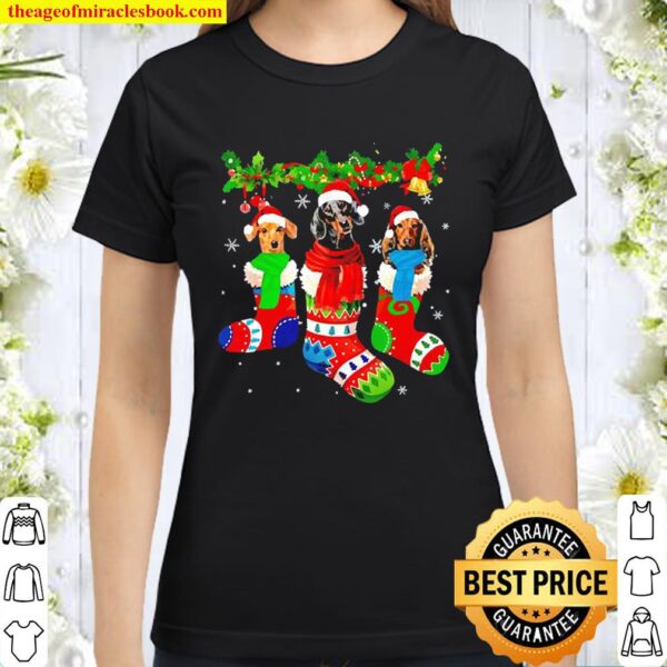 Santa Dachshund Socks Christmas Classic Women T-Shirt
