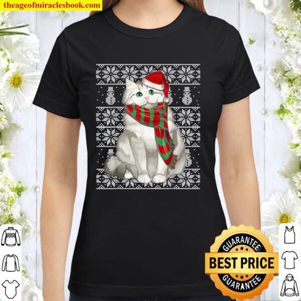 Santa Hat Xmas Ragamuffin Cat Ugly Christmas Classic Women T-Shirt