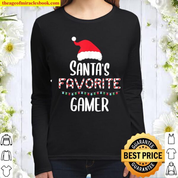 Santas Favorite Gamer Pajamas Christmas Xmas Women Long Sleeved