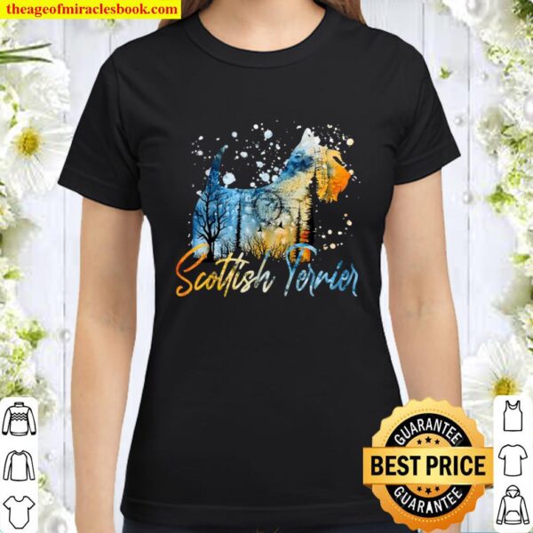 Scottish Terrier Watercolor Rainbow Dog Lovers Classic Women T-Shirt