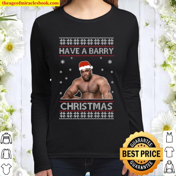 Sitting On A Bed Meme Christmas Sweater, Have A Barry Christmas Women Long Sleeved