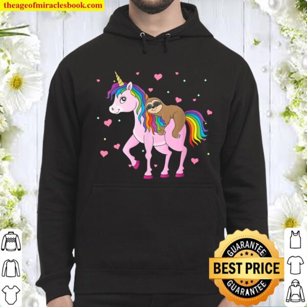 Sloth Riding Unicorn Funny Valentine Sloth Lover Gifts Hoodie