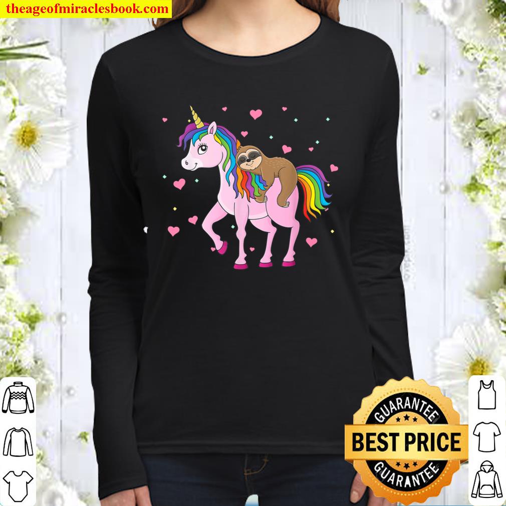 Sloth Riding Unicorn Funny Valentine Sloth Lover Gifts Women Long Sleeved