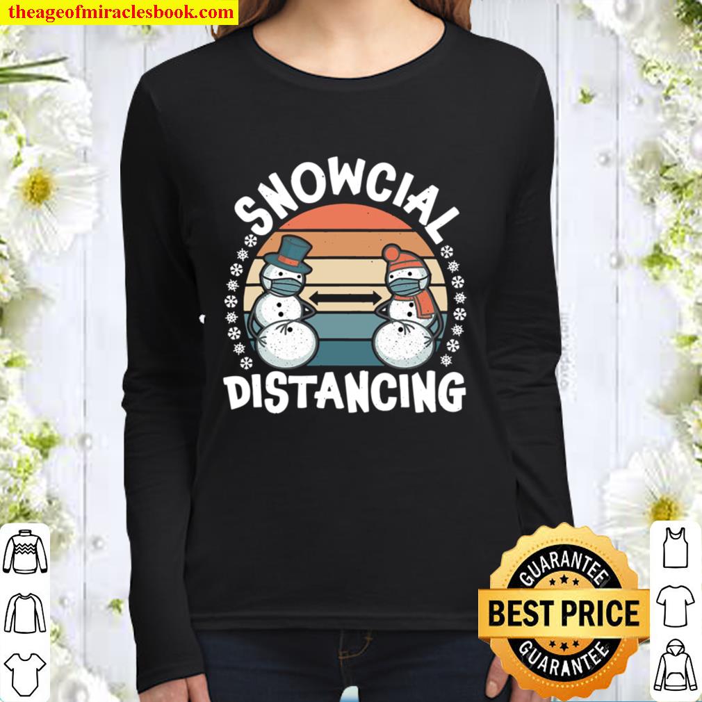 Snowcial Distancing Vintage Christmas 2020 Family Holidays Women Long Sleeved