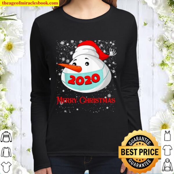 Snowman Face Mask Christmas 2020 Tee Xmas Holidays Women Long Sleeved