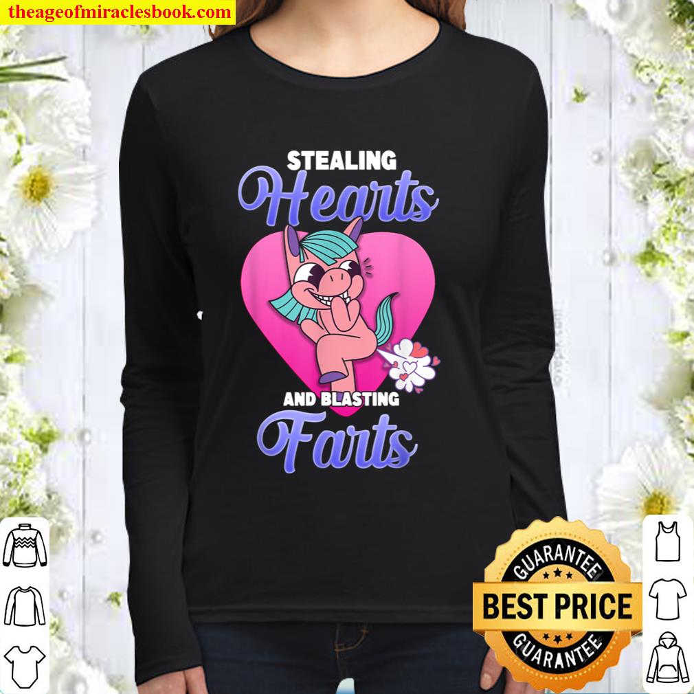 Stealing Hearts And Blasting Farts Valentine_s Day Gift Women Long Sleeved
