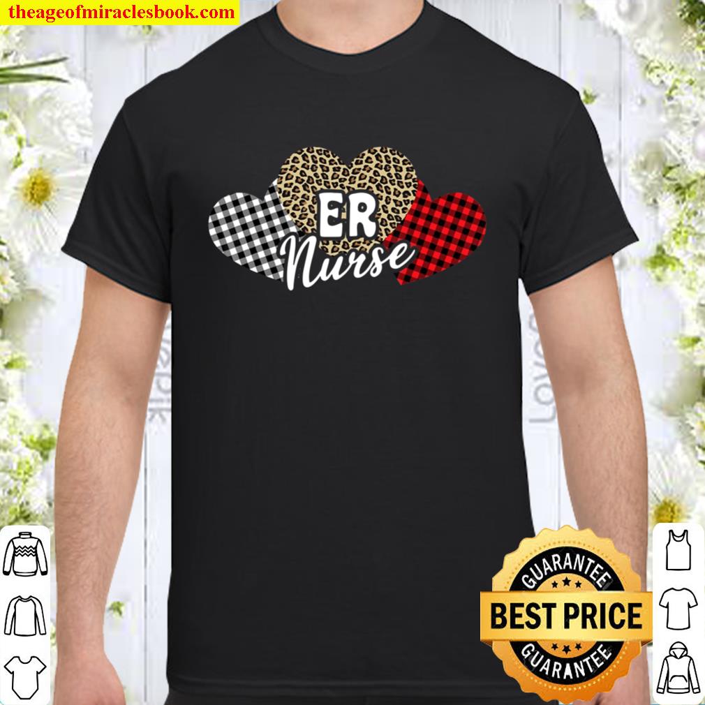 Three Hearts Leopard Buffalo Plaid Er Nurse Valentine’s Day Shirt