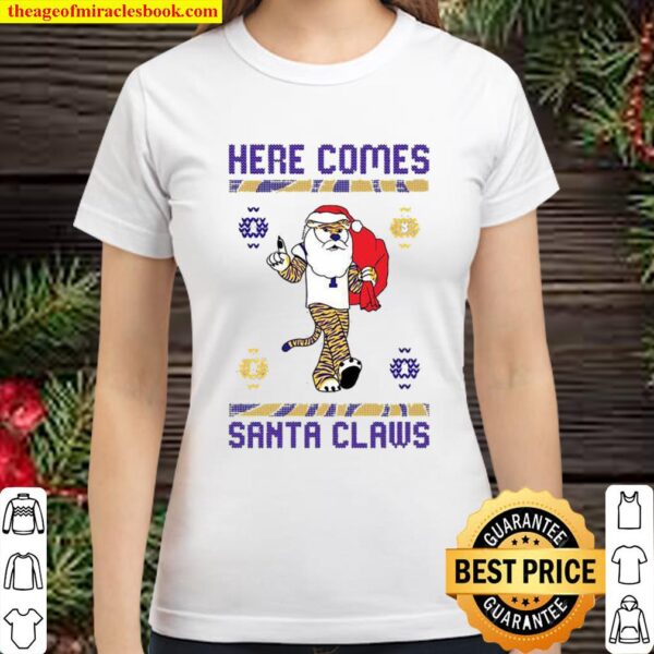 Tiger Santa Here comes Santa Claws Ugly Christmas Classic Women T-Shirt