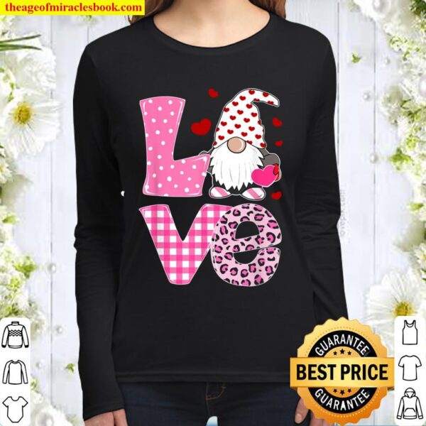 Tu Love Gnome Pink Leopard Plaid Costume Valentine Gifts Women Long Sleeved