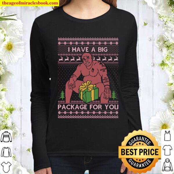 Ugly Christmas Sweater - Barry Wood Big Package Meme Joke - Funny Cute Women Long Sleeved