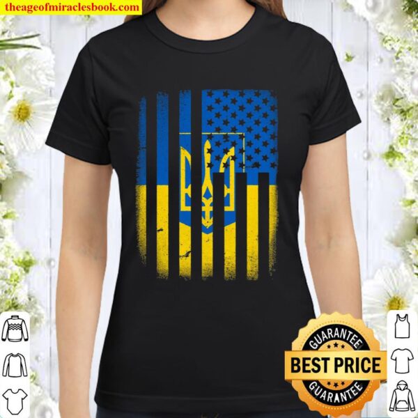 Ukrainian American Flag Ukraine Usa America Roots Gift Classic Women T-Shirt