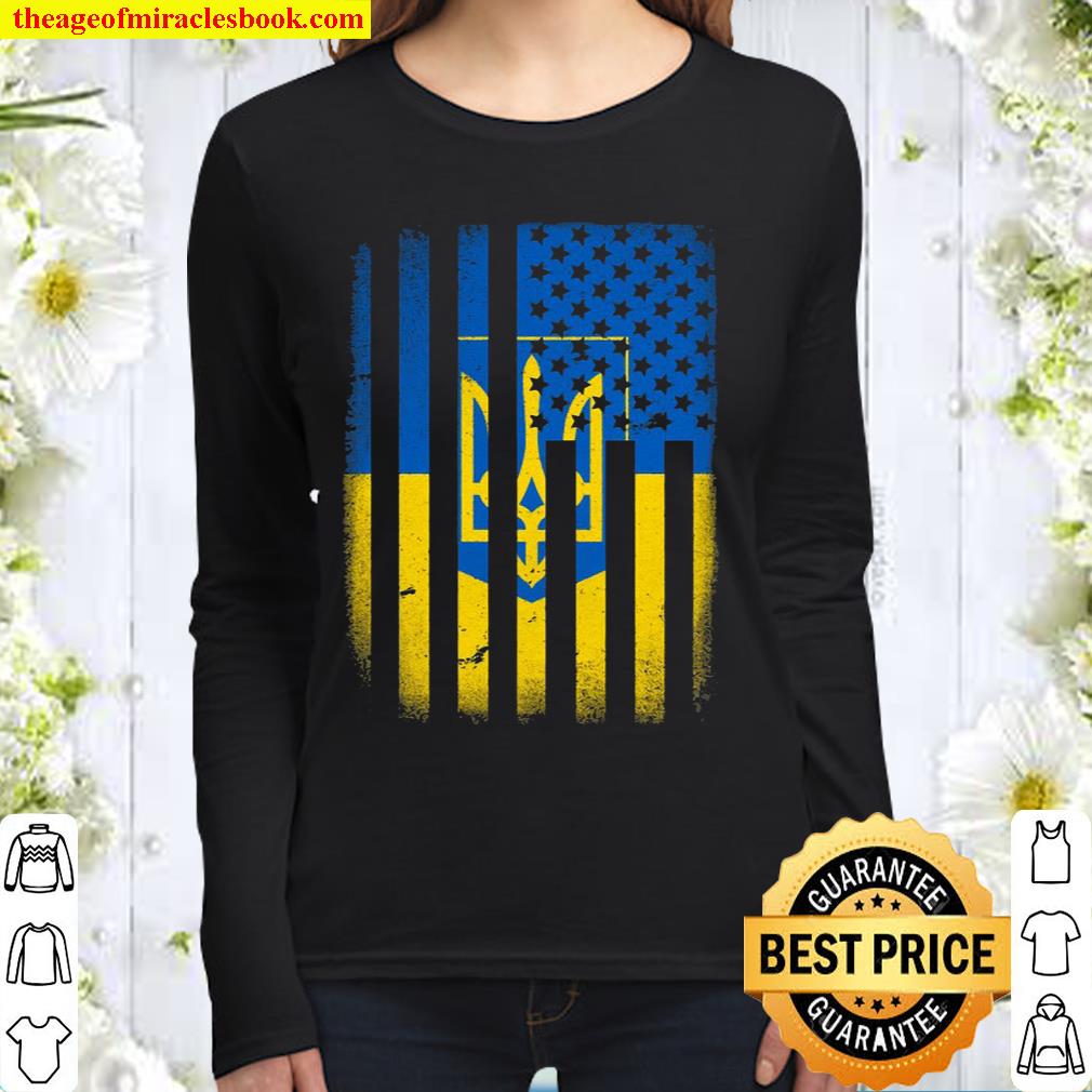 Ukrainian American Flag Ukraine Usa America Roots Gift Women Long Sleeved