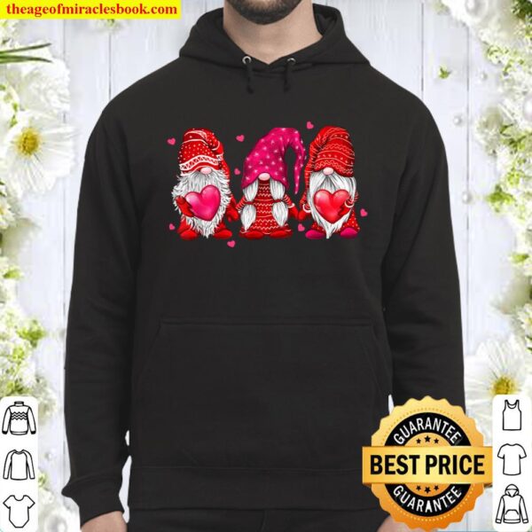Valentine Gnomes Funny Red Gnomes Holding Valentines Hearts Hoodie