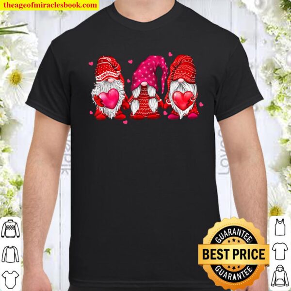 Valentine Gnomes Funny Red Gnomes Holding Valentines Hearts Shirt