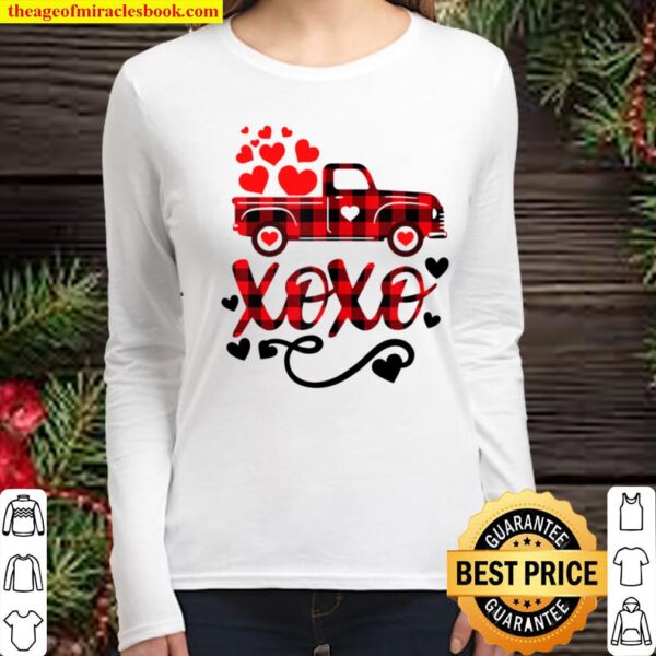 Valentine Vintage Truck Full Of Hearts Love Valentine_s Day Women Long Sleeved