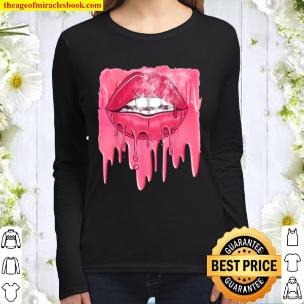 Valentines Pink Dripping Melting Lips Women Long Sleeved