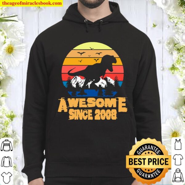 Vintage Awesome since 2008 13 Year Old 13th Birthday Gift For Dinosaur Hoodie
