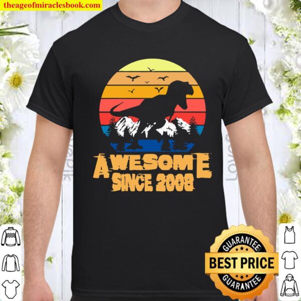 Vintage Awesome since 2008 13 Year Old 13th Birthday Gift For Dinosaur Shirt