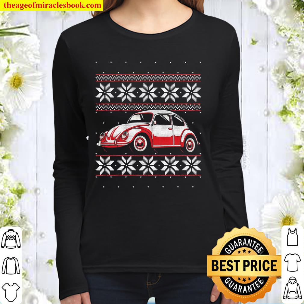 Vintage Beetle Old Bug Car Ugly Christmas Sweater Style Women Long Sleeved