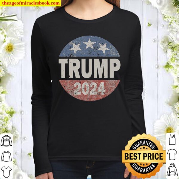 Vintage Trump 2024 American flag Women Long Sleeved