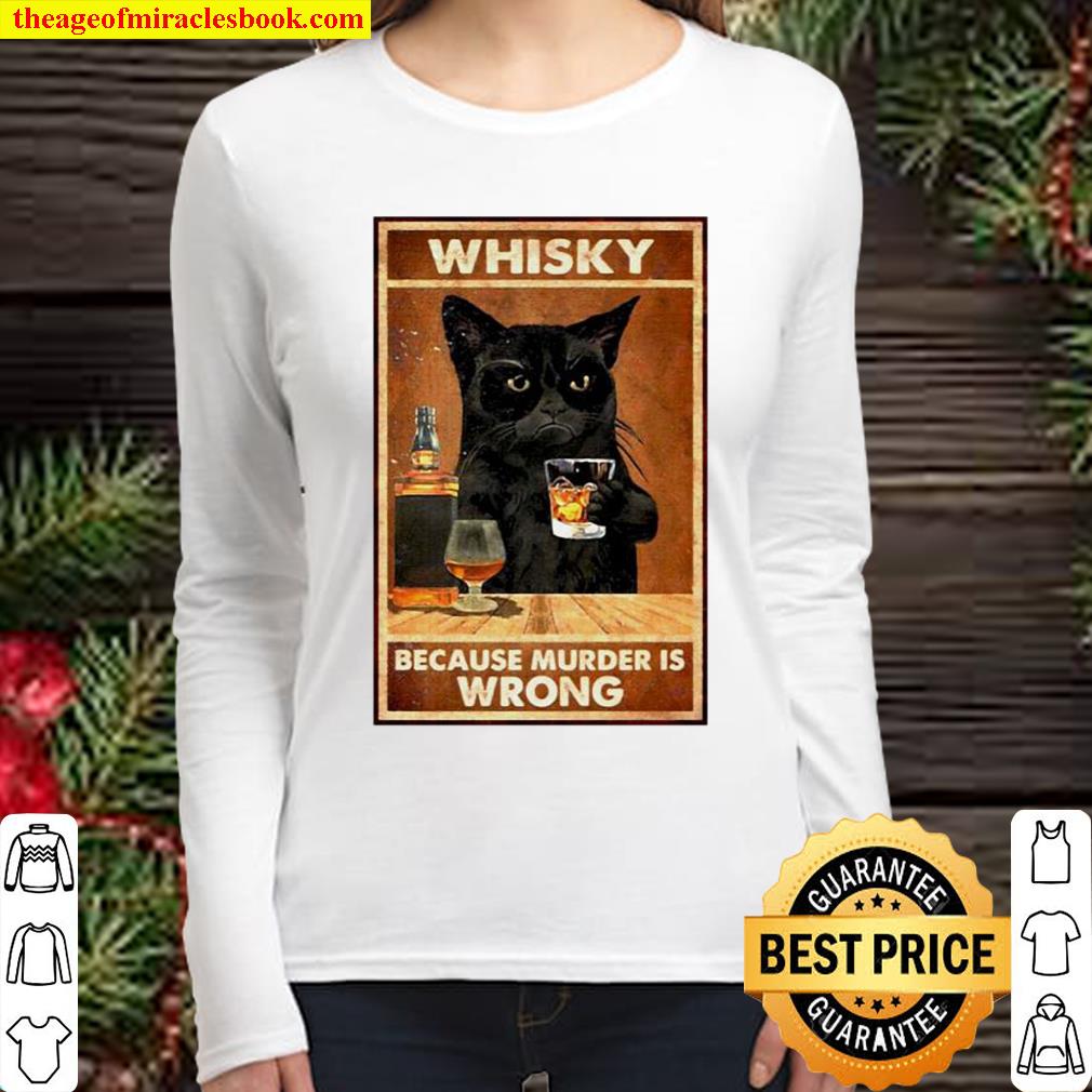 Whisky because murder is wrong black cat vintage Women Long Sleeved