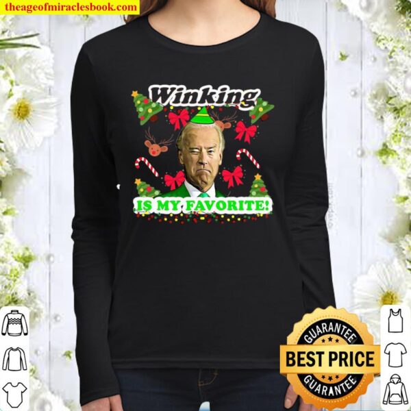 Winking Is My Favorite Joe Biden Ugly Christmas Women Long Sleeved